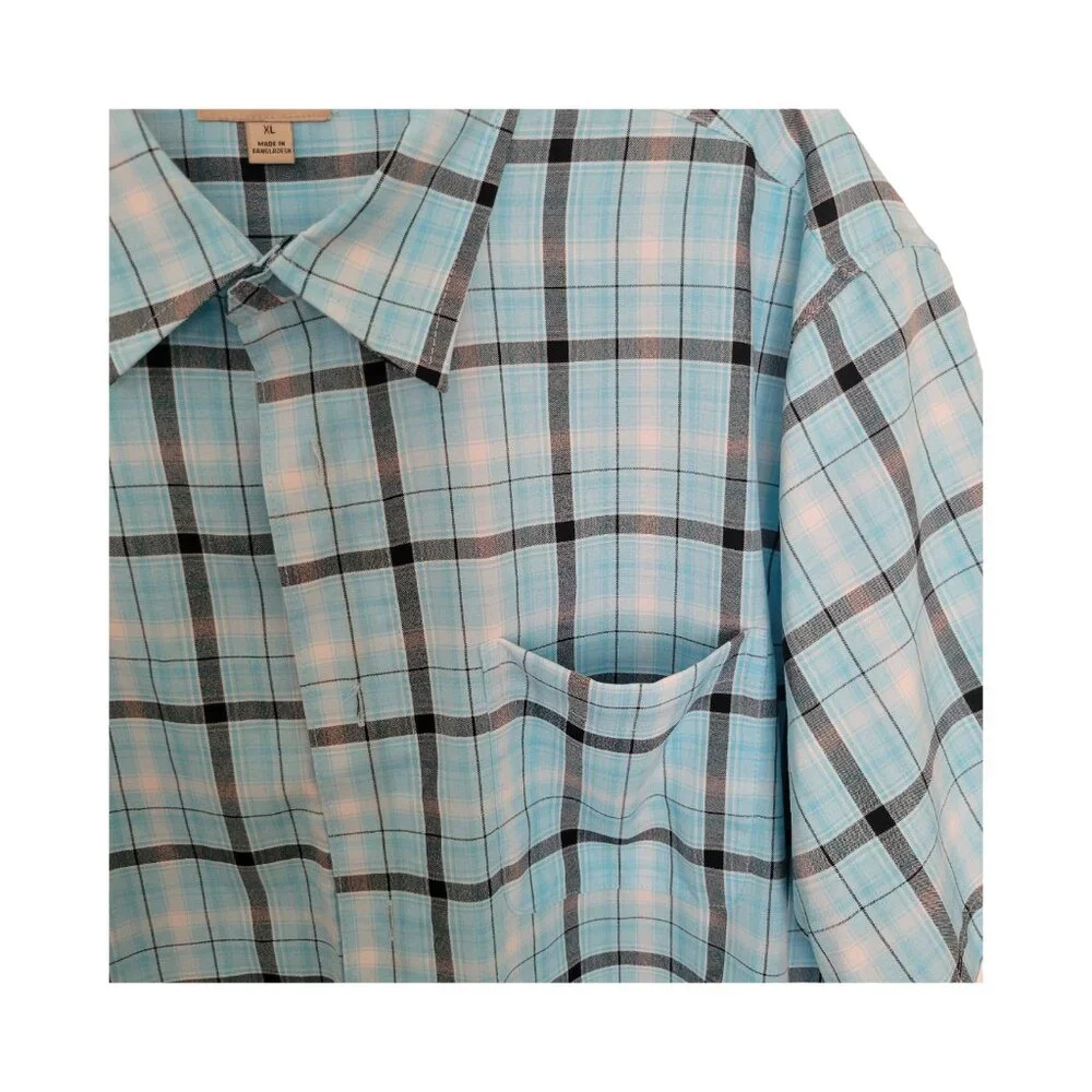 Haggar Men's blue check short sleeve button down shirt - Picture 2 of 5